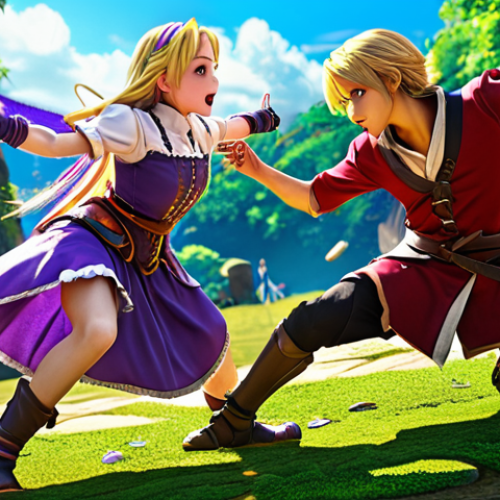 Home 15 **
* Prompt: "Anime team of Nikke characters, balanced: attacker, defender, healer. Rapunzel healing, Alice attacking, Noah defending. Dynamic action pose, vibrant colors."
**