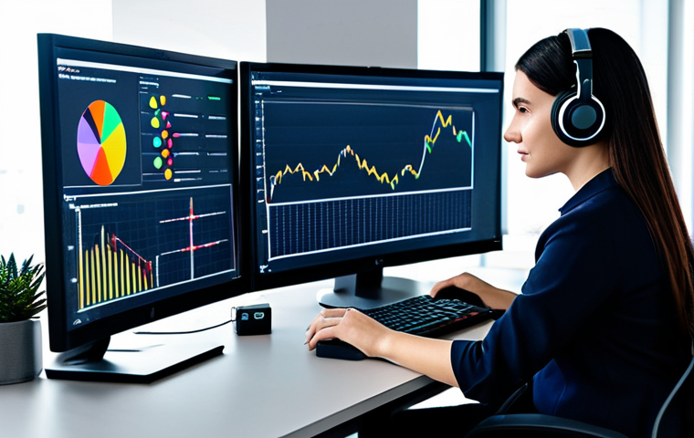 A professional content creator in a modest business casual outfit, sitting comfortably at an ergonomic desk. Their gaze is intently fixed on a large, high-resolution monitor displaying abstract digital graphics, conceptual charts, and strategic elements related to online gaming content analysis. The modern office background is clean, well-lit, and features subtle professional tech accessories like a sleek microphone and headphones. The overall atmosphere is one of focused productivity and intelligence. Fully clothed, appropriate attire, modest clothing, safe for work, appropriate content, professional, perfect anatomy, correct proportions, natural pose, well-formed hands, proper finger count, natural body proportions, professional photography, high quality.