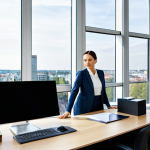 Modern Office Environment**

"A professional businesswoman in a stylish, fully clothed, modest business suit, working at a clean desk in a bright, modern office in Berlin, Germany. Large windows show the cityscape. Appropriate attire, safe for work, perfect anatomy, natural proportions, professional photography, high quality, family-friendly."

**