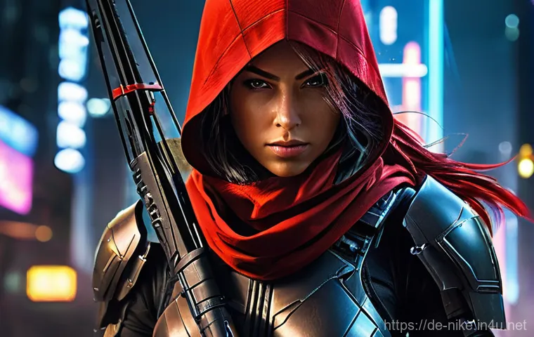 승리의여신 니케 메타 분석 - **Subject:** Red Hood from "Goddess of Victory: NIKKE" in a dynamic, mid-action pose, unleashing her...