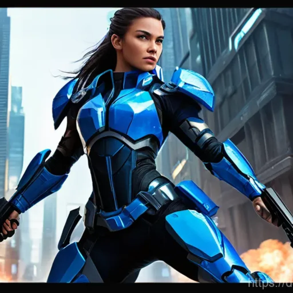 승리의여신 니케 디자이너 인터뷰 - **Prompt: "Dynamic NIKKE Commander in High-Tech Gear"**
    A full-body shot of a female character, ...