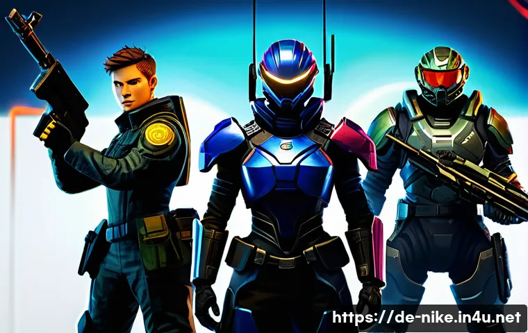 승리의여신 니케 특정 모드 플레이 방식 - A diverse team of four NIKKE characters, each representing a different combat role (e.g., a tank in ...