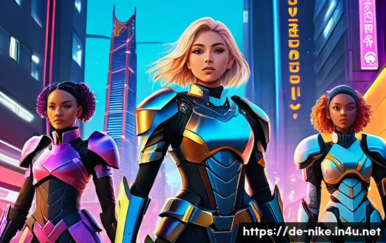 승리의여신 니케 팬 활동 통계 - A vibrant digital fan-art scene showcasing a diverse group of anime-style female characters from "Go...