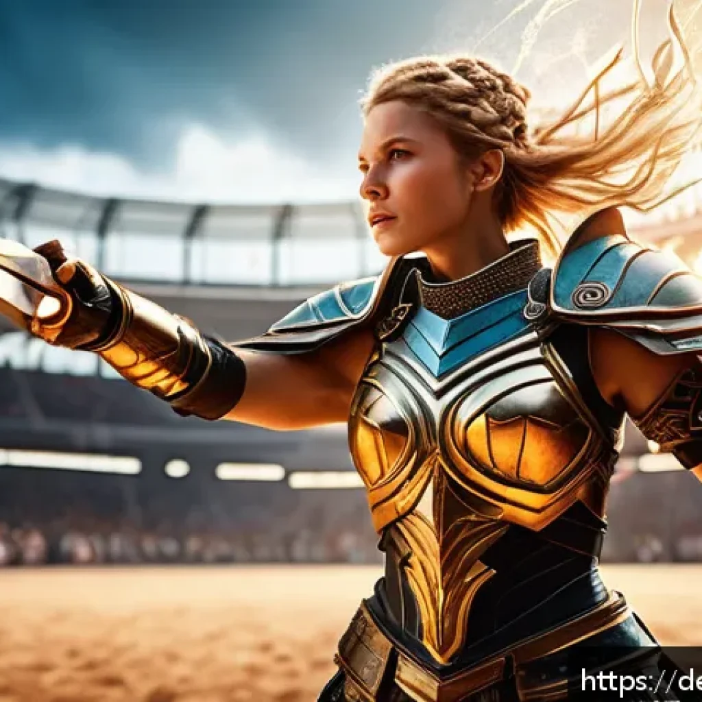 승리의여신 니케 매크로 사용 이슈 - A dynamic fantasy battle scene from Victory Goddess Nike, showcasing a skilled female warrior charac...