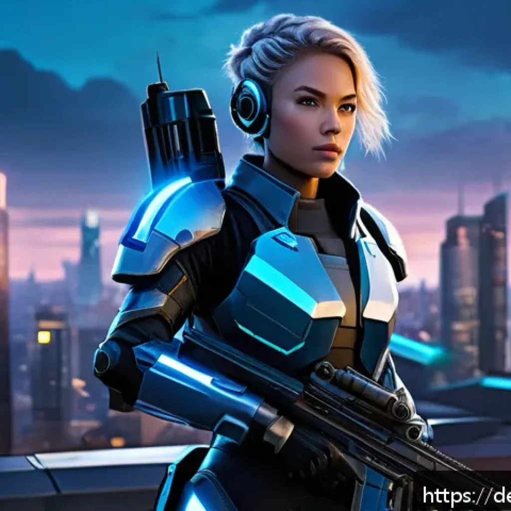 승리의여신 니케 공식 플레이 가이드 - A balanced tactical team of futuristic female warriors in a high-tech urban battlefield at dusk, sho...