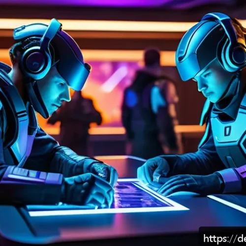 Home 33 승리의여신 니케 클랜 시스템 안내 - A dynamic scene inside a futuristic gaming clan headquarters, showcasing a diverse team of character...