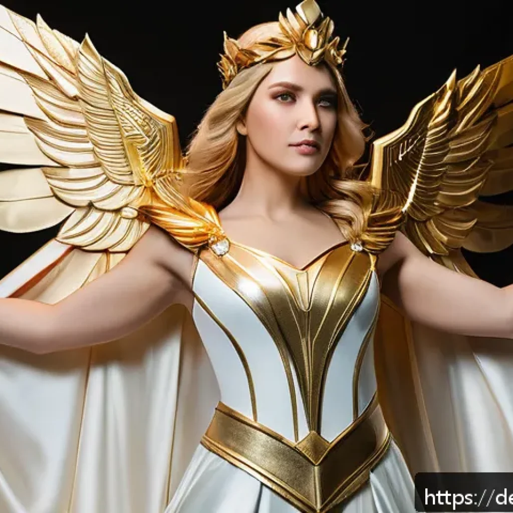 승리의여신 니케 코스프레 추천 의상 - A majestic Victory Goddess Nike cosplay in a flowing satin and silk gown with natural sheen and eleg...