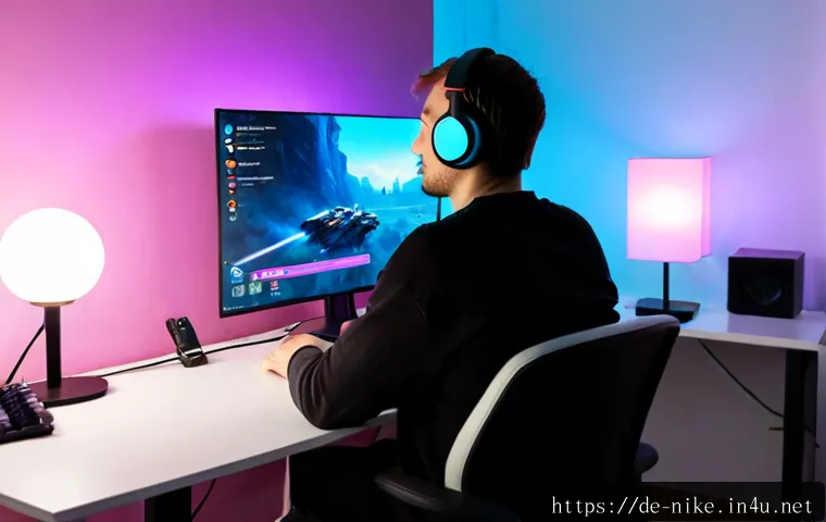 승리의여신 니케 컨텐츠 체험 후기 - Photorealistic German gaming enthusiast in a cozy modern apartment in Berlin, seated at a clean desk...